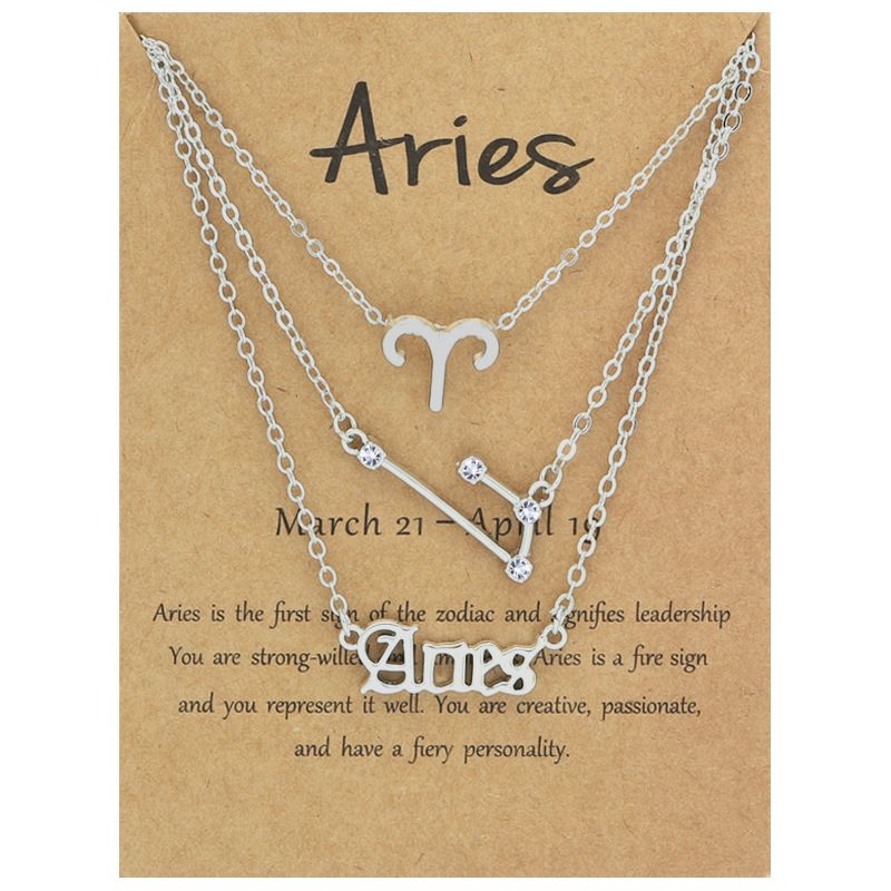 Zodiac Signs Triple Layer Silver Color Necklace for Everyday Wear