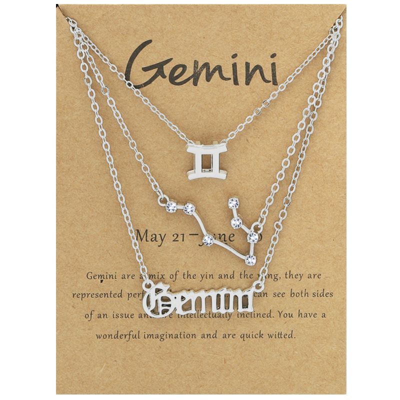 Zodiac Signs Triple Layer Silver Color Necklace for Everyday Wear