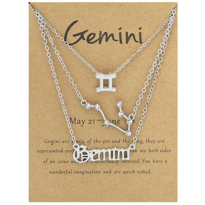 Zodiac Signs Triple Layer Silver Color Necklace for Everyday Wear
