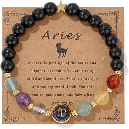 Zodiac Signs Round Stone Elastic Bracelets for Women & Everyday Wear