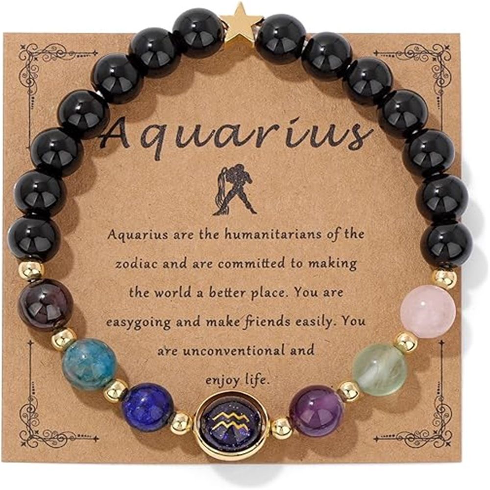 Zodiac Signs Round Stone Elastic Bracelets for Women & Everyday Wear