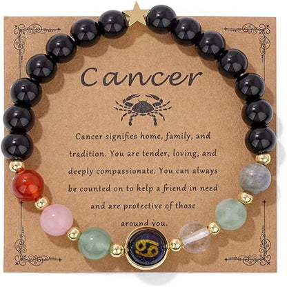 Zodiac Signs Round Stone Elastic Bracelets for Women & Everyday Wear