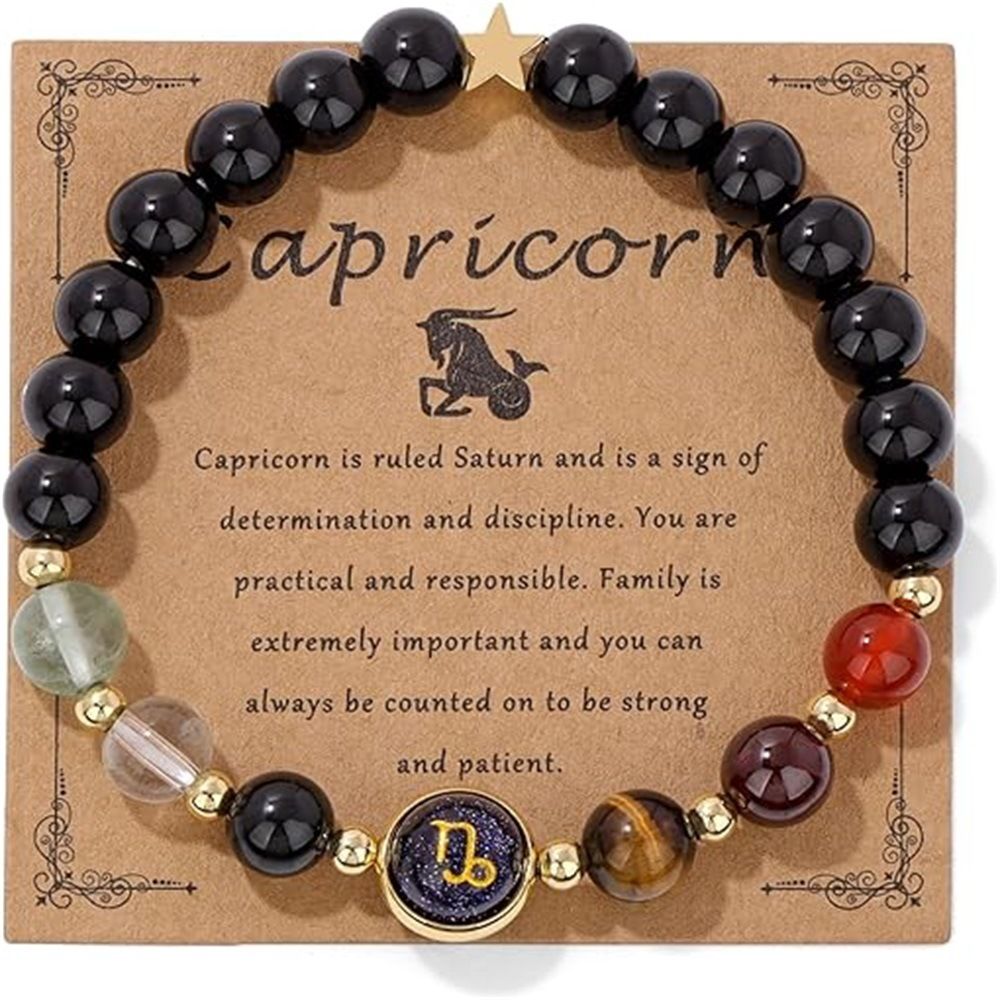 Zodiac Signs Round Stone Elastic Bracelets for Women & Everyday Wear