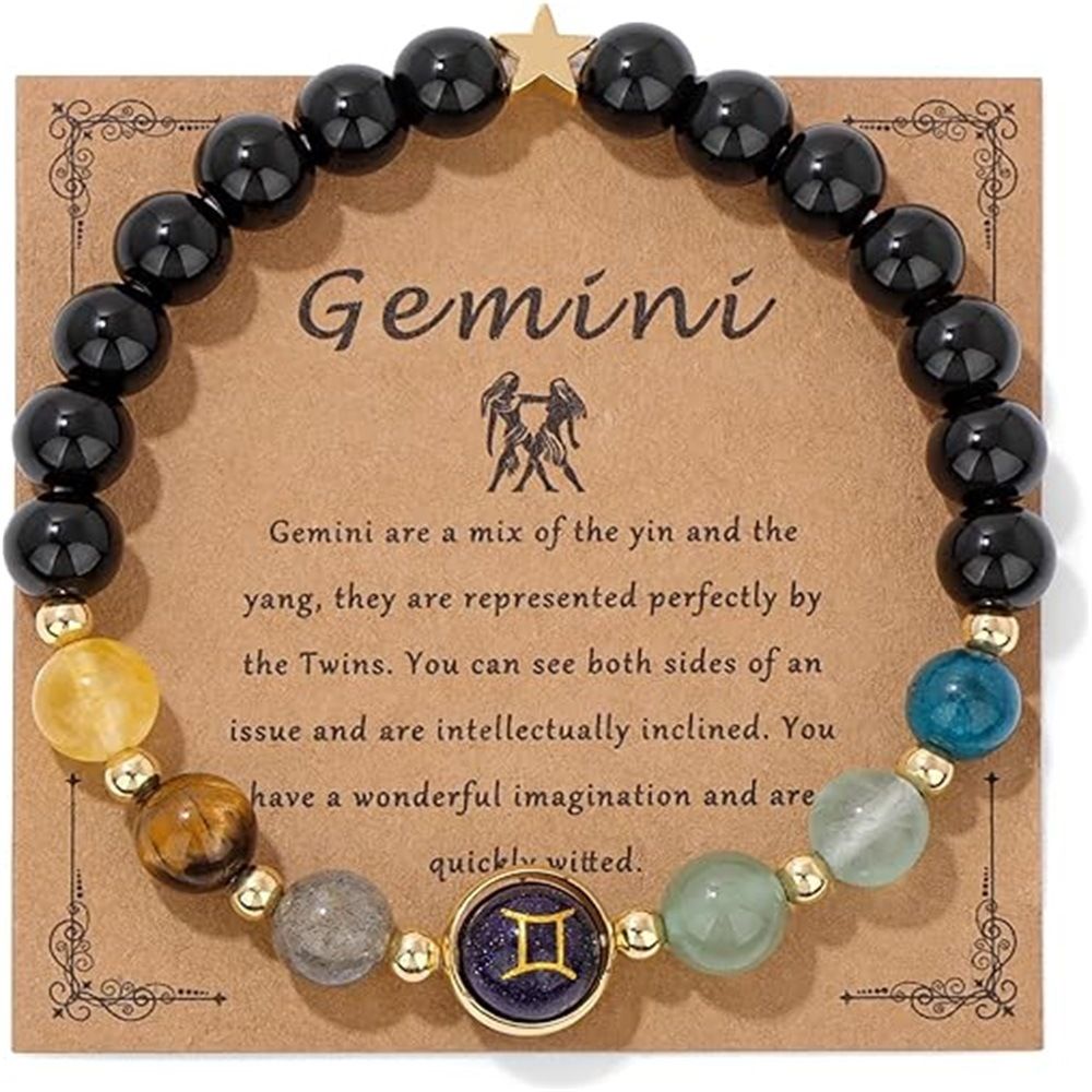 Zodiac Signs Round Stone Elastic Bracelets for Women & Everyday Wear