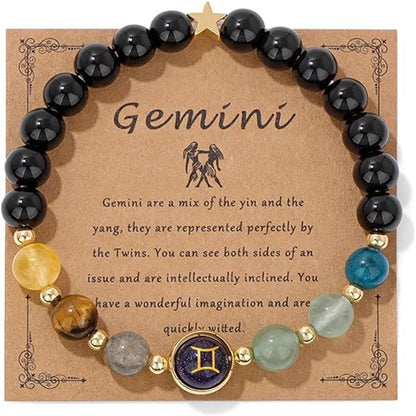 Zodiac Signs Round Stone Elastic Bracelets for Women & Everyday Wear