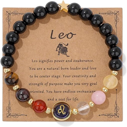 Zodiac Signs Round Stone Elastic Bracelets for Women & Everyday Wear