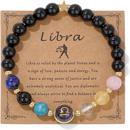Zodiac Signs Round Stone Elastic Bracelets for Women & Everyday Wear
