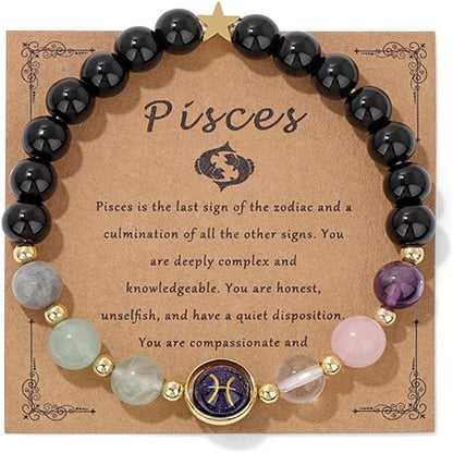 Zodiac Signs Round Stone Elastic Bracelets for Women & Everyday Wear