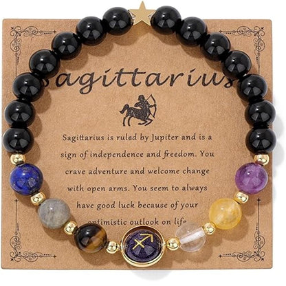 Zodiac Signs Round Stone Elastic Bracelets for Women & Everyday Wear