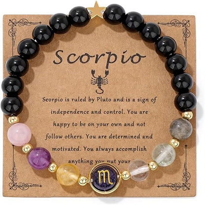Zodiac Signs Round Stone Elastic Bracelets for Women & Everyday Wear