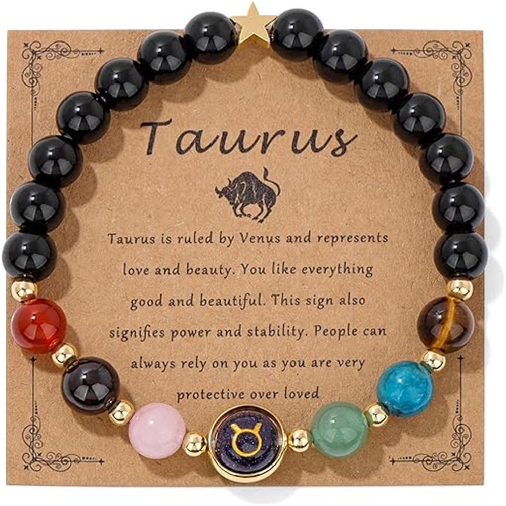 Zodiac Signs Round Stone Elastic Bracelets for Women & Everyday Wear