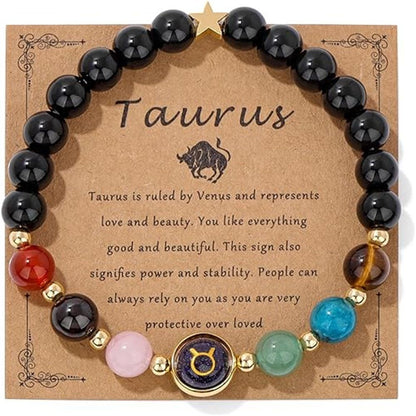 Zodiac Signs Round Stone Elastic Bracelets for Women & Everyday Wear