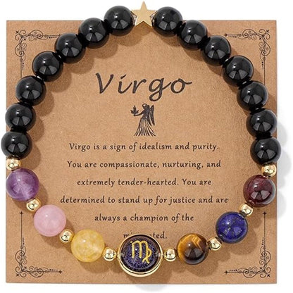 Zodiac Signs Round Stone Elastic Bracelets for Women & Everyday Wear