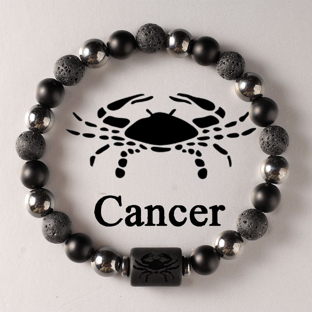 Zodiac Signs Round Stone Elastic Black Bracelets for Everyday Wear