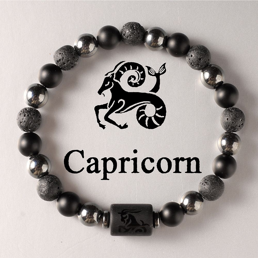 Zodiac Signs Round Stone Elastic Black Bracelets for Everyday Wear