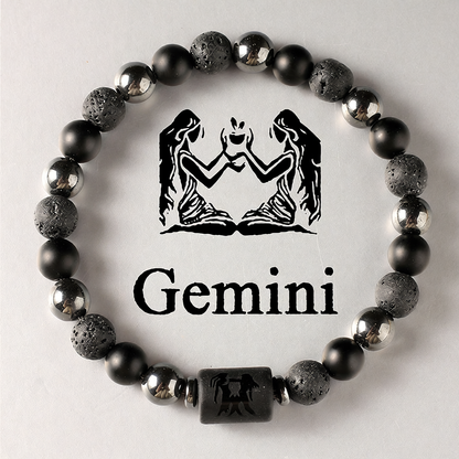 Zodiac Signs Round Stone Elastic Black Bracelets for Everyday Wear