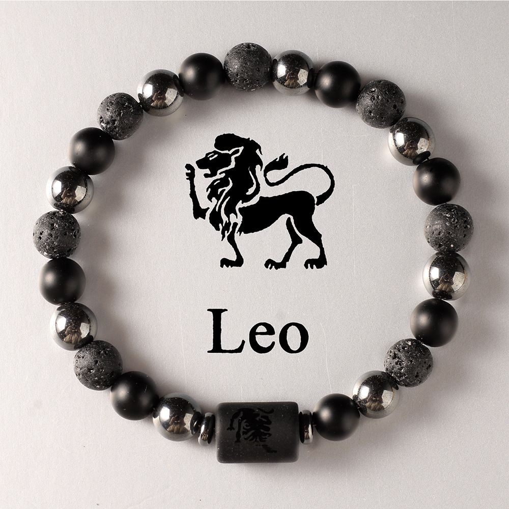 Zodiac Signs Round Stone Elastic Black Bracelets for Everyday Wear