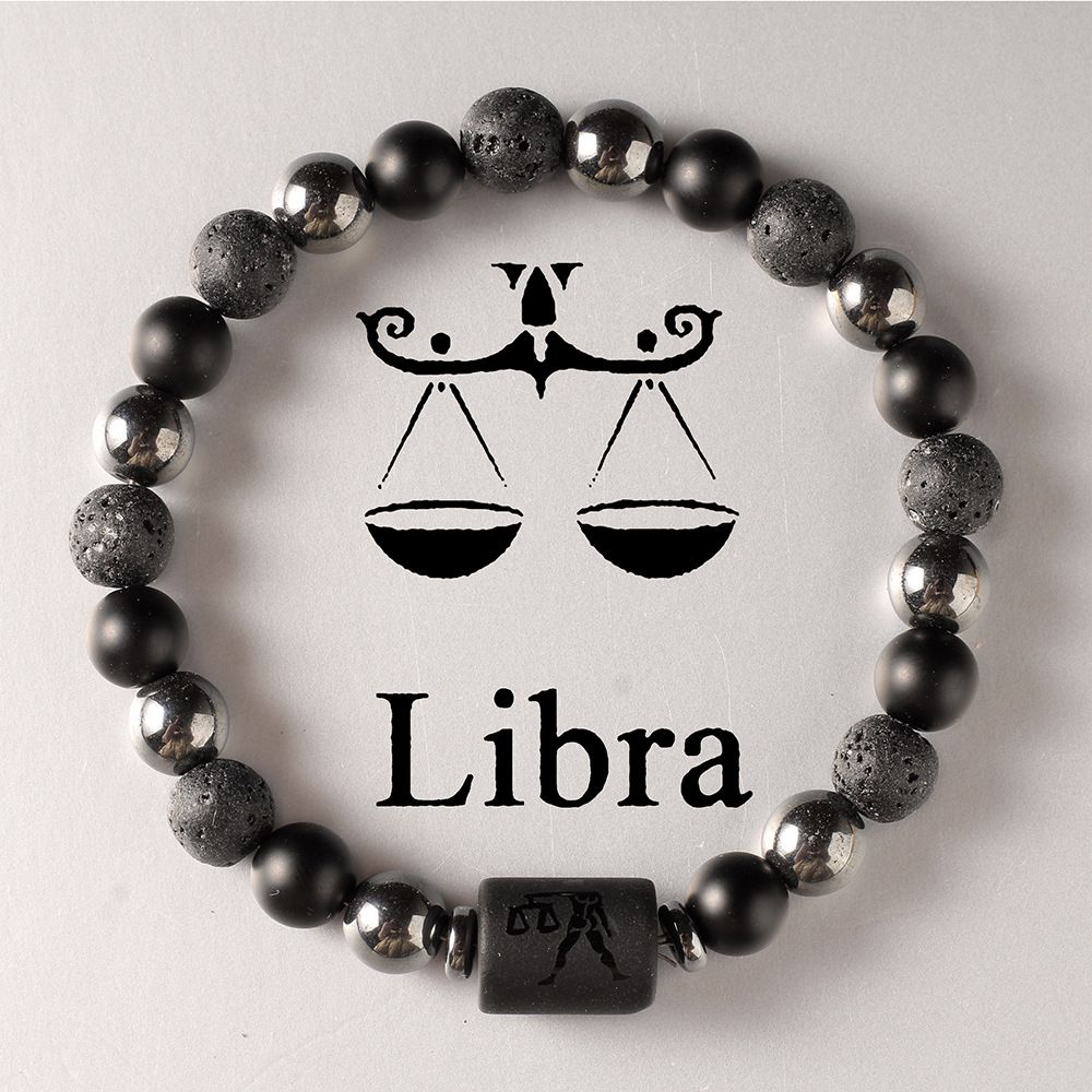 Zodiac Signs Round Stone Elastic Black Bracelets for Everyday Wear