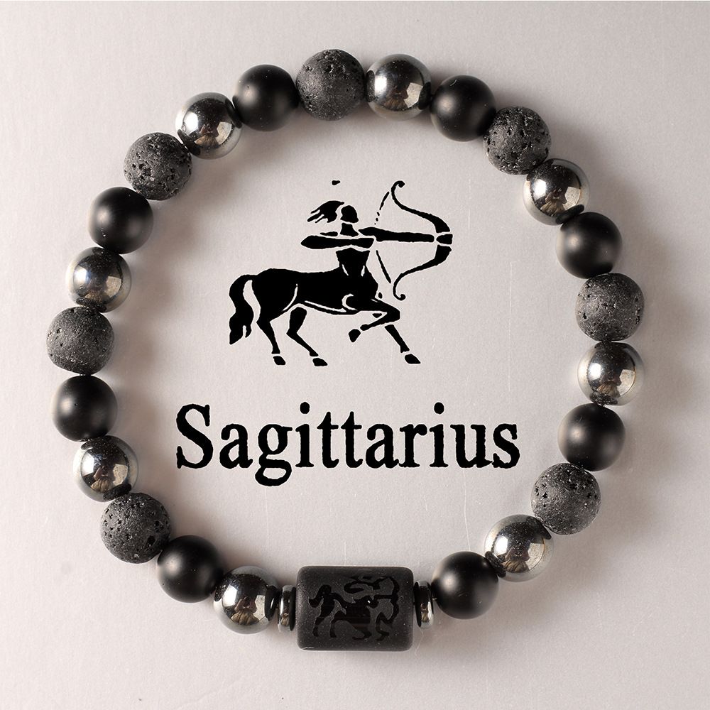 Zodiac Signs Round Stone Elastic Black Bracelets for Everyday Wear