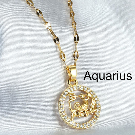 Zodiac Signs Gold Color Fashion Necklace for Everyday Wear