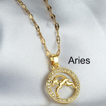 Zodiac Signs Gold Color Fashion Necklace for Everyday Wear