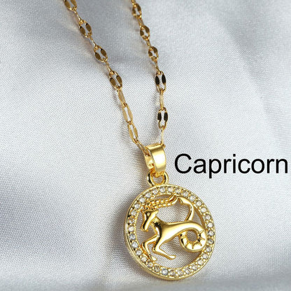Zodiac Signs Gold Color Fashion Necklace for Everyday Wear