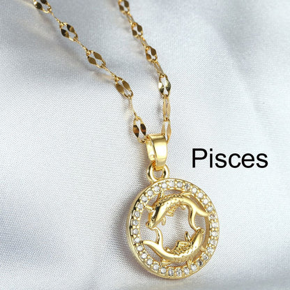 Zodiac Signs Gold Color Fashion Necklace for Everyday Wear