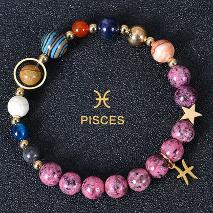 Zodiac Signs Purple Imperial Jasper Elastic Bracelets for Women & Everyday Wear