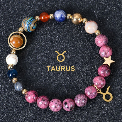 Zodiac Signs Purple Imperial Jasper Elastic Bracelets for Women & Everyday Wear