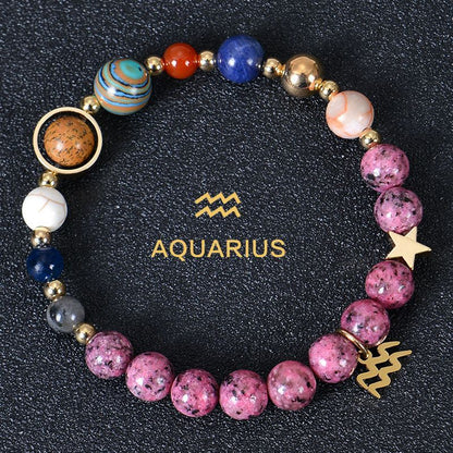 Zodiac Signs Purple Imperial Jasper Elastic Bracelets for Women & Everyday Wear