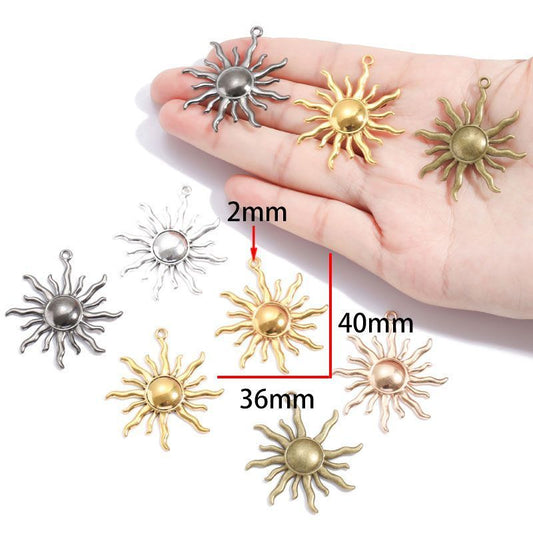 5 PCS Smooth Sun Style Jewelry Making Findings Charm 36x40mm