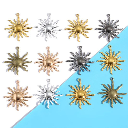 5 PCS Smooth Sun Style Jewelry Making Findings Charm 36x40mm