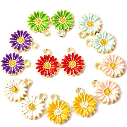 10PCS Colorful Flower Jewelry Making Findings Charm 14x14mm