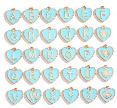 Colorful Heart Shape Alphabet Jewelry Making Findings Charm Set