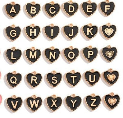 Colorful Heart Shape Alphabet Jewelry Making Findings Charm Set