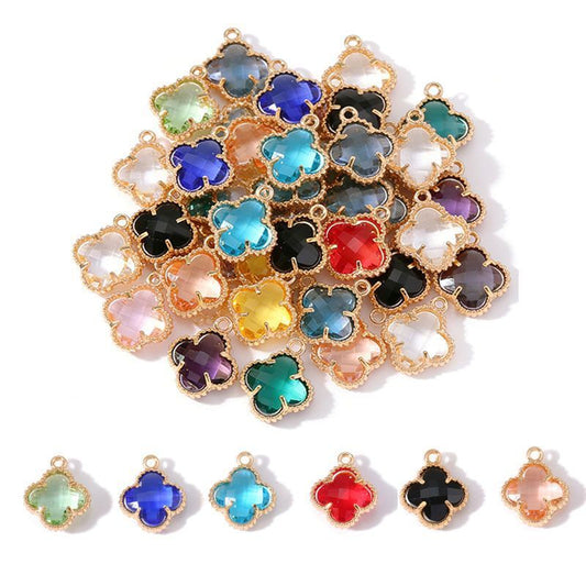 5PCS Colorful Crystal Clover Jewelry Making Findings Charm 13x13mm