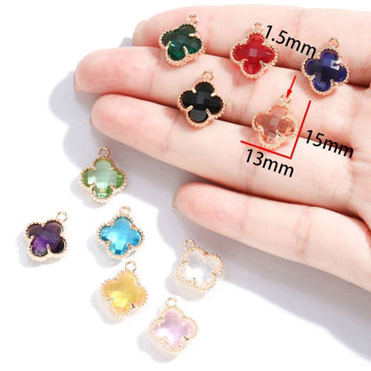 5PCS Colorful Crystal Clover Jewelry Making Findings Charm 13x13mm