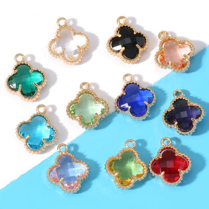 5PCS Colorful Crystal Clover Jewelry Making Findings Charm 13x13mm