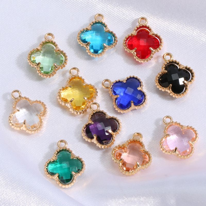 5PCS Colorful Crystal Clover Jewelry Making Findings Charm 13x13mm