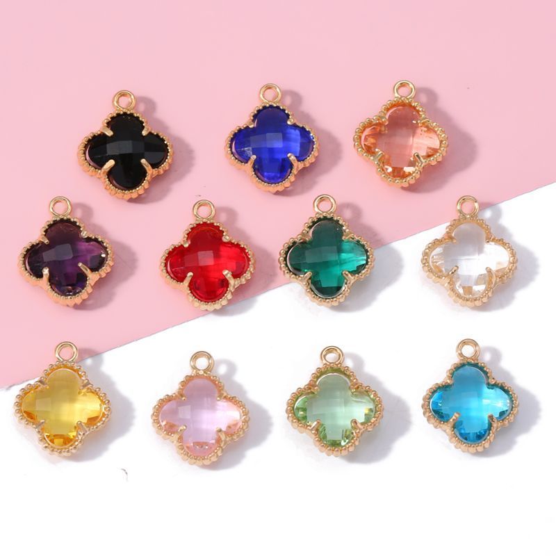 5PCS Colorful Crystal Clover Jewelry Making Findings Charm 13x13mm