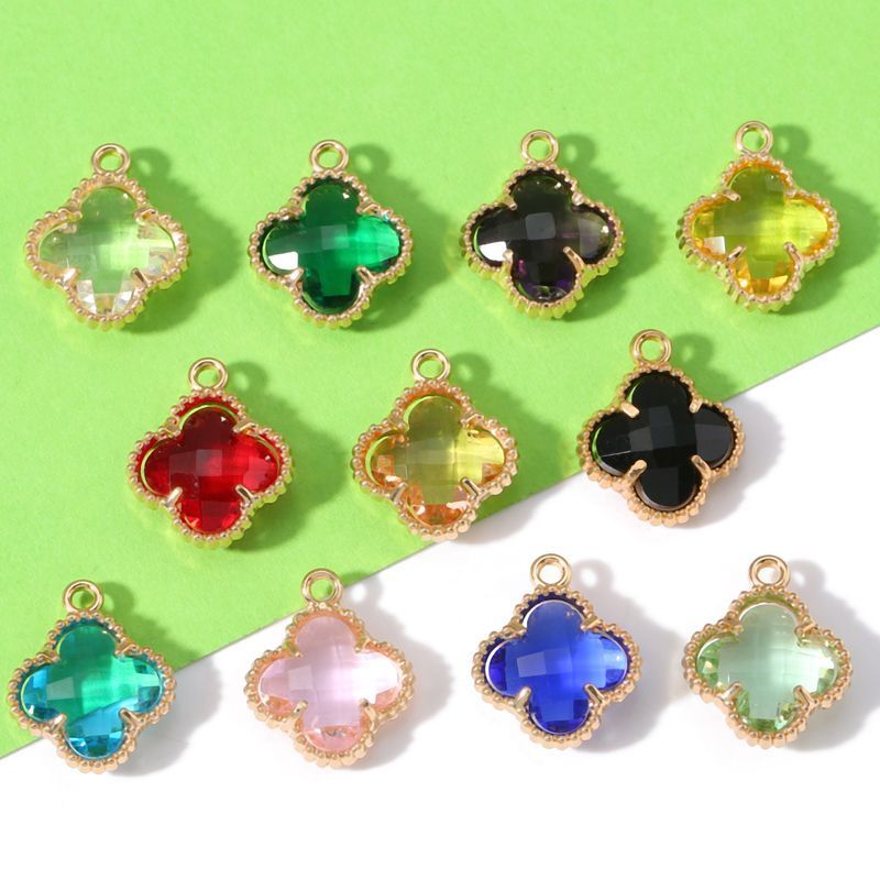 5PCS Colorful Crystal Clover Jewelry Making Findings Charm 13x13mm