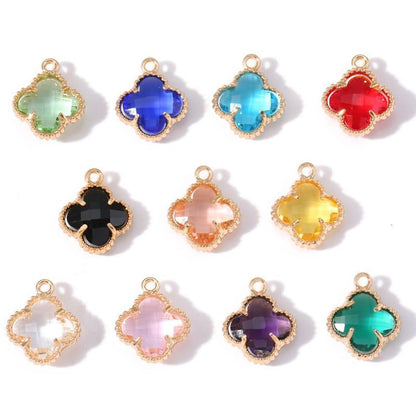 5PCS Colorful Crystal Clover Jewelry Making Findings Charm 13x13mm