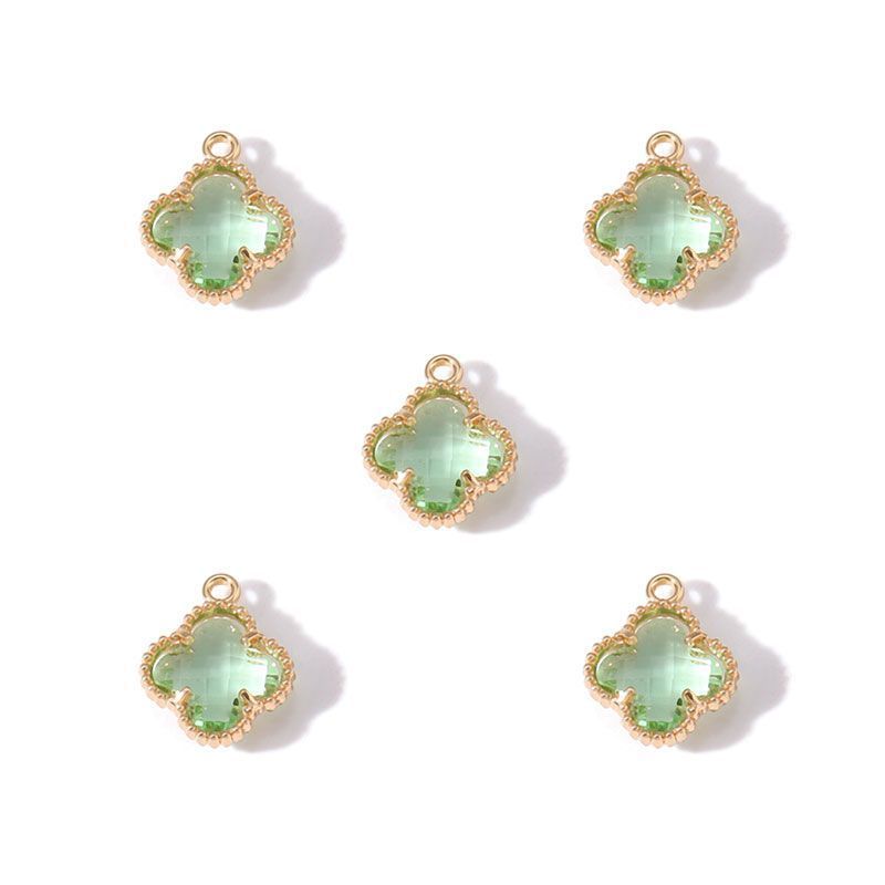 5PCS Colorful Crystal Clover Jewelry Making Findings Charm 13x13mm
