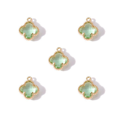 5PCS Colorful Crystal Clover Jewelry Making Findings Charm 13x13mm