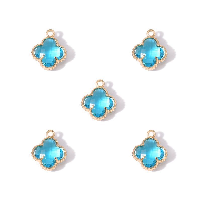 5PCS Colorful Crystal Clover Jewelry Making Findings Charm 13x13mm