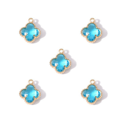 5PCS Colorful Crystal Clover Jewelry Making Findings Charm 13x13mm