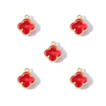 5PCS Colorful Crystal Clover Jewelry Making Findings Charm 13x13mm