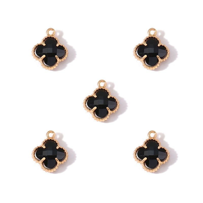 5PCS Colorful Crystal Clover Jewelry Making Findings Charm 13x13mm