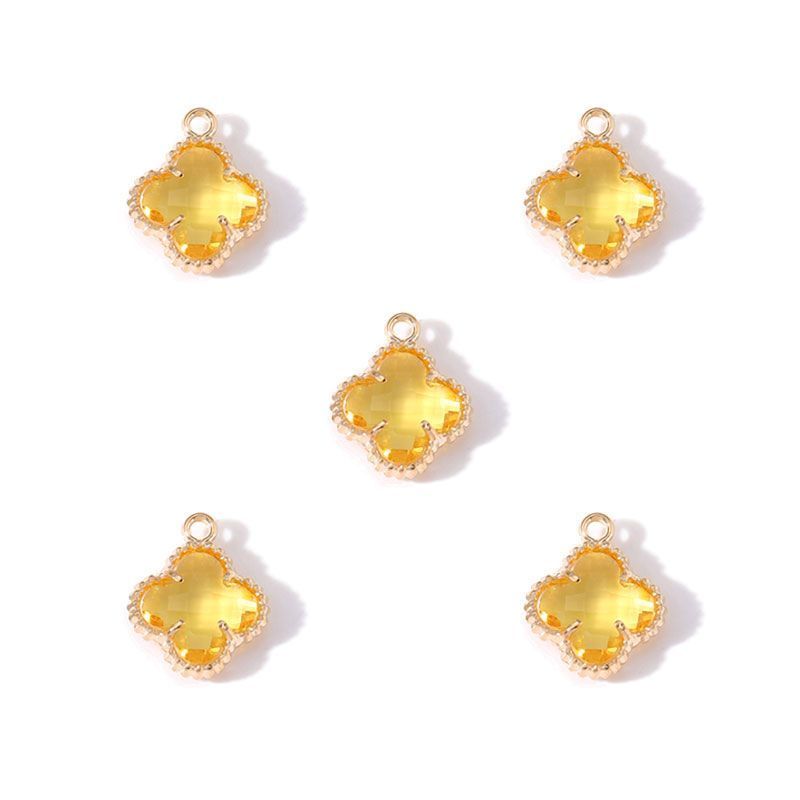 5PCS Colorful Crystal Clover Jewelry Making Findings Charm 13x13mm