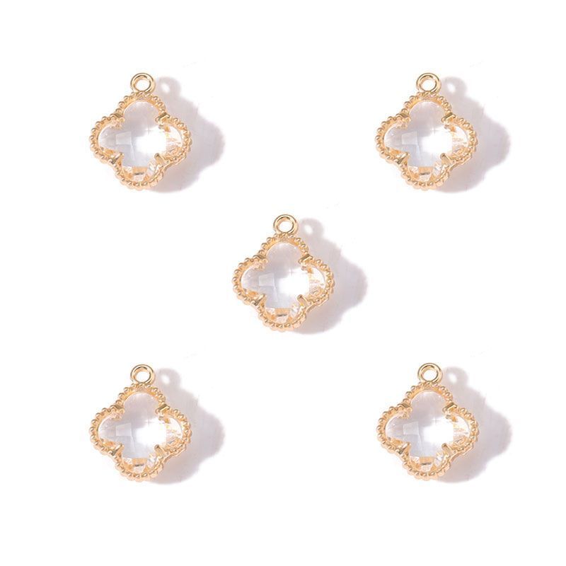 5PCS Colorful Crystal Clover Jewelry Making Findings Charm 13x13mm